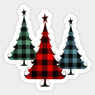 Christmas Tree Traditional Plaid Pattern Red Blue Green Sticker